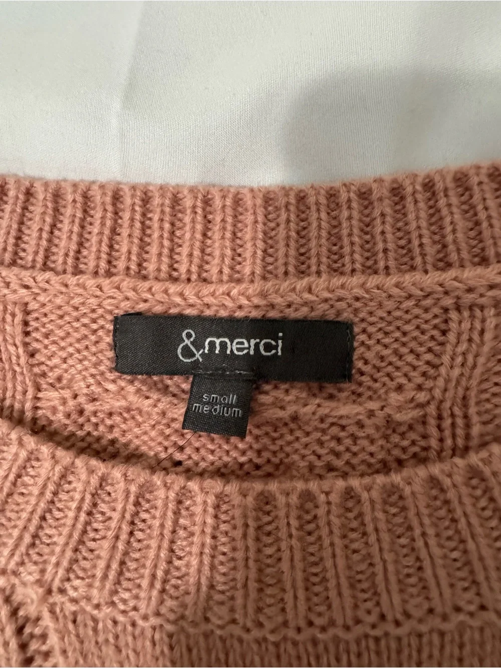 &merci Women's Cable Knit Crewneck Pink Sweater, Small Medium